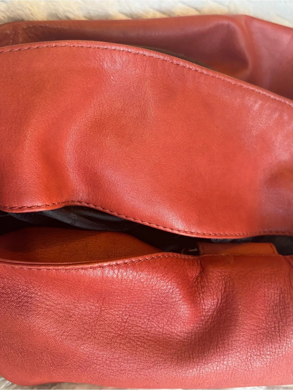 BCBGMaxAzria Rusty Red very soft leather slouchy hobo tote silver hardware
